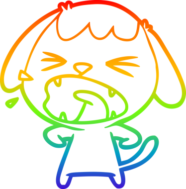 Gökkuşağı gradyan çizimi. Bir insan tarafından çizilmiş şirin bir köpek çizimi.