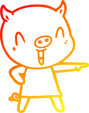 Bir insan tarafından çizilmiş mutlu çizgi film domuzu çizimi.