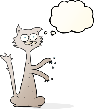 Bir insan tarafından çizilmiş serbest çizim baloncuklu çizgi film kedisi.