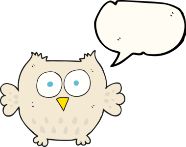 Bir insan tarafından çizilmiş serbest konuşma balonu çizgi filmi mutlu baykuş.