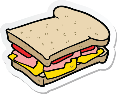 Bir insan tarafından çizilmiş jambonlu sandviç etiketi.