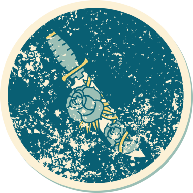 Bir hançerin ve bir insanın çizdiği çiçeklerin sembolik dövmesi.