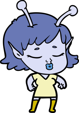 Bir insan tarafından çizilmiş sevimli uzaylı kız çizgi filmi.