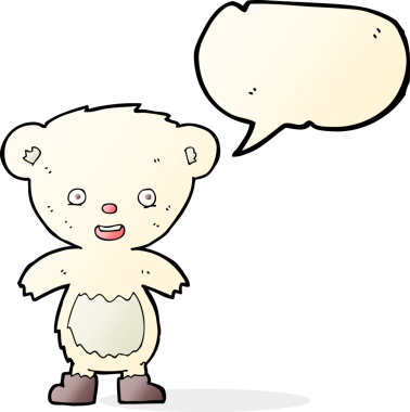 bir insan tarafından çizilmiş konuşma balonlu kutup ayısı yavrusu.