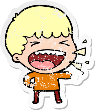 Bir insan tarafından çizilmiş gülen bir karikatür çıkartması.