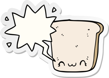 bir insan tarafından çizilmiş konuşma kabarcığı etiketli bir dilim ekmek.