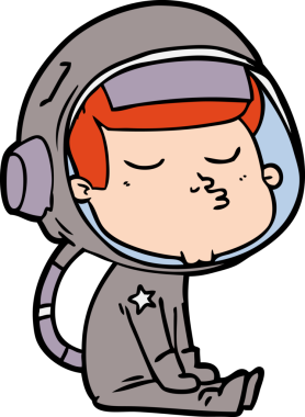 Bir insan tarafından çizilmiş kendine güvenen bir astronot çizgi filmi.