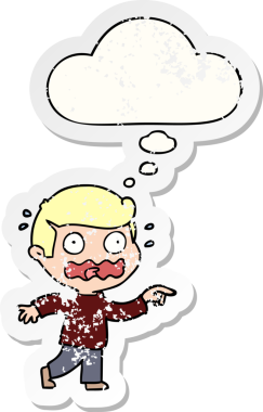 Çizgi film, insan tarafından çizilmiş yıpranmış bir çıkartma olarak düşünce balonunu işaret ederek vurguladı.