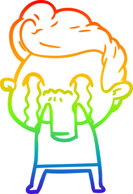 Gökkuşağı gradyan çizimi bir insan tarafından çizilmiş ağlayan bir karikatür adamı çiziyor.