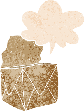 grunge ile konuşma balonu ile çizgi film paketi bir insan tarafından çizilmiş sıkıntılı retro desen tarzı