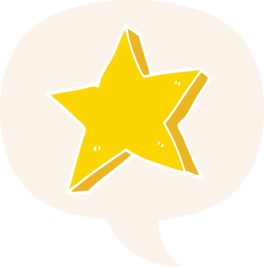 Konuşma baloncuğu olan bir çizgi film yıldızı insan tarafından çizilmiş.