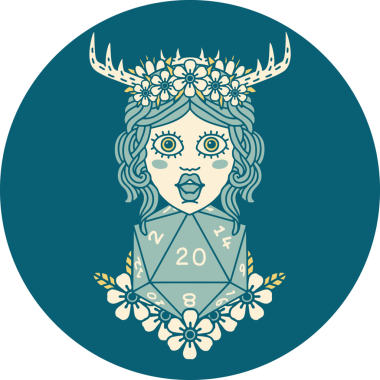 Retro Dövme Tarzı İnsan Druid Bir insan tarafından çizilmiş doğal yirmi zar ile