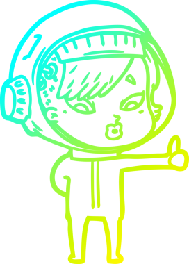 Bir insan tarafından çizilmiş soğuk gradyan çizgili astronot kadın çizimi.