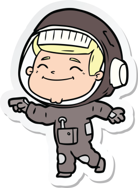 Bir insan tarafından çizilmiş mutlu bir astronotun çıkartması.