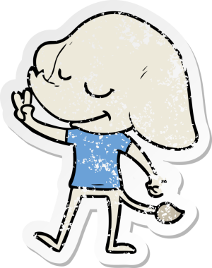 Bir insan tarafından çizilmiş gülümseyen bir filin sıkıntılı çıkartması.