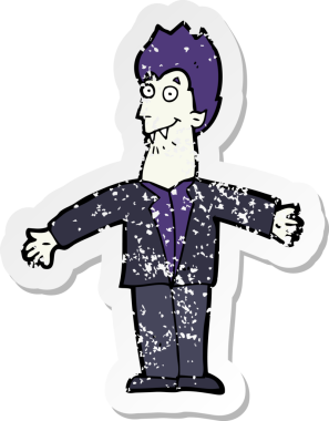 Bir insan tarafından çizilmiş vampir bir çizgi filmin gerilimli yapıştırması.