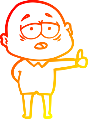 Bir insan tarafından çizilmiş, yorgun, kel bir adamın sıcak çizgi çizimi.