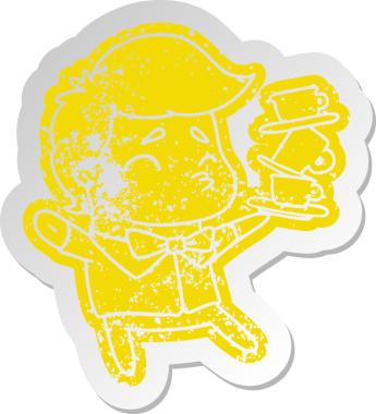 Bir insan tarafından çizilmiş kawaii sevimli garsonunun sıkıntılı eski çizgi film çıkartması.