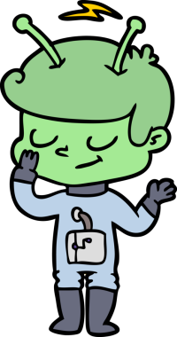 Bir insan tarafından çizilmiş dost canlısı çizgi film uzay adamı.