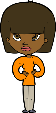 Bir insan tarafından çizilmiş kendine işaret eden çizgi film kadını.