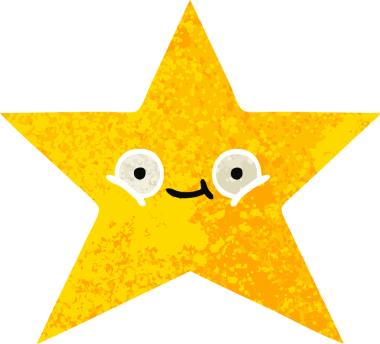 Bir insan tarafından çizilmiş altın yıldızın retro çizim tarzı karikatürü.