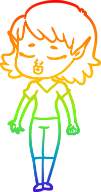 Gökkuşağı gradyan çizgisi bir insan tarafından çizilmiş güzel bir elf kızı çizimi