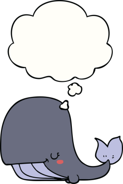 Bir insan tarafından çizilmiş düşünce baloncuklu çizgi film balinası