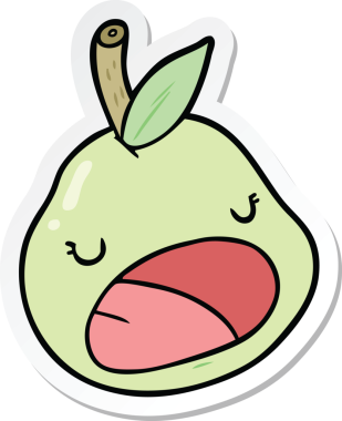 Bir insan tarafından çizilmiş karikatür armudu çıkartması.