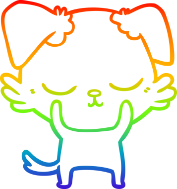 Gökkuşağı gradyan çizimi. Bir insan tarafından çizilmiş şirin bir köpek çizimi.