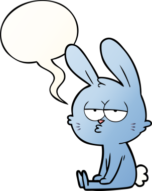 Bir insan tarafından çizilmiş, tatlı çizgi film tavşanı konuşma baloncuğu gibi.