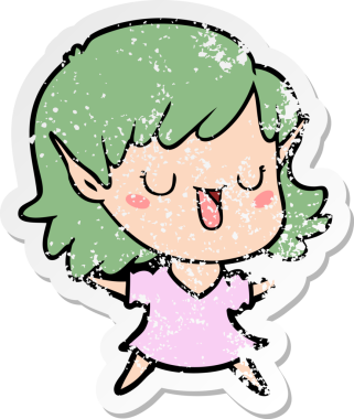 Bir insan tarafından çizilmiş karikatür elf kızının sıkıntılı çıkartması.