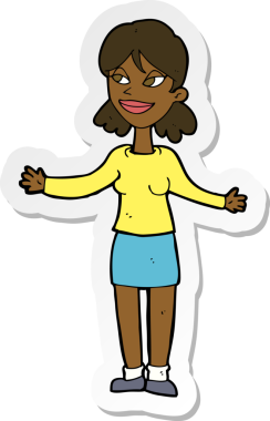 Bir insan tarafından çizilmiş omuz silken mutlu bir kadının çıkartması.