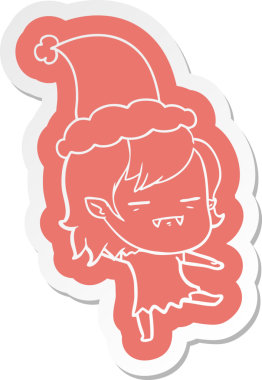 Bir insan tarafından çizilmiş Noel Baba şapkası giyen ölümsüz bir vampirin garip çizgi film çıkartması.