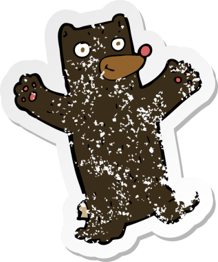 Bir insan tarafından çizilmiş karikatür kara ayısının gerilmiş çıkartması.