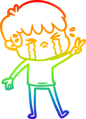 Gökkuşağı gradyan çizimi bir insan tarafından çizilmiş ağlayan bir çizgi çocuk çizimi