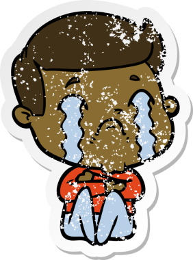 Bir insan tarafından çizilmiş ağlayan bir karikatürcünün sıkıntılı çıkartması.