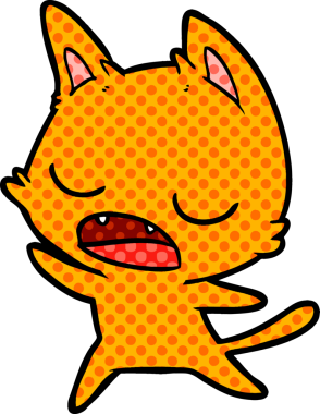 Bir insan tarafından çizilmiş konuşan kedi çizgi filmi.