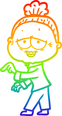 Gökkuşağı gradyan çizgi çizimi Bir insan tarafından çizilmiş mutlu yaşlı kadın