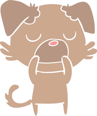 Bir insan tarafından çizilmiş düz renkli çizgi film köpeği.