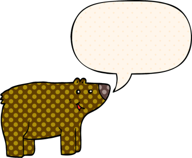 Bir insan tarafından çizilmiş çizgi roman tarzında konuşma balonu olan çizgi film ayısı.