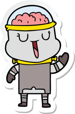 Bir insan tarafından çizilmiş mutlu çizgi film robotunun çıkartması.