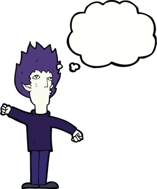 Bir insan tarafından çizilmiş düşünce balonlu vampir adam.