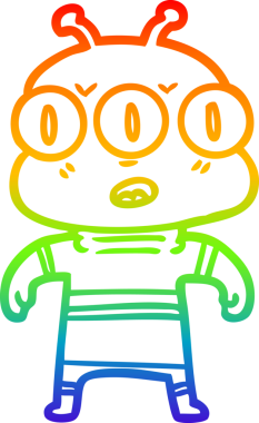 Gökkuşağı gradyan çizgi çizimi Bir insan tarafından çizilmiş üç gözlü uzaylı