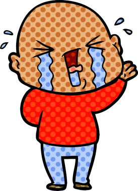 Bir insan tarafından çizilmiş ağlayan kel bir adam.