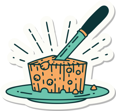 Bir insan tarafından çizilmiş bir tabak peynirin çıkartması.