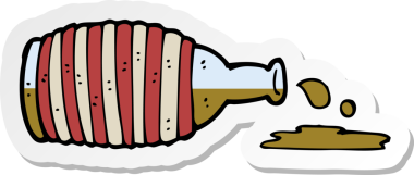 Bir insan tarafından çizilmiş eski bir rom şişesinin çıkartması.