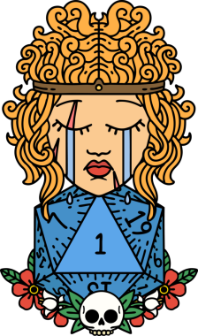 Retro Dövme Tarzı Ağlayan İnsan Barbar Bir D20 rulo ile bir insan tarafından çizilmiş