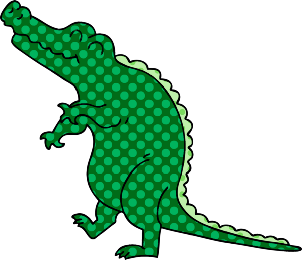 Bir insan tarafından çizilmiş çizgi roman tarzı tuhaf bir timsah.