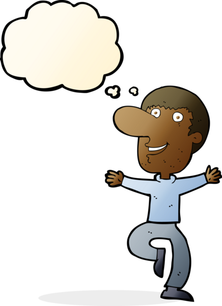 Bir insan tarafından çizilmiş düşünce balonlu mutlu adam çizgi filmi.