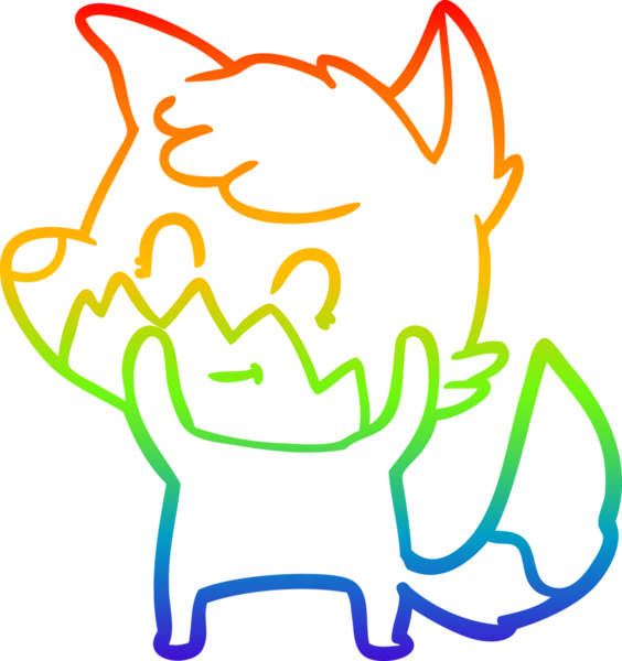 Gökkuşağı gradyan çizgi çizimi bir insan tarafından çizilmiş, dost bir tilki.